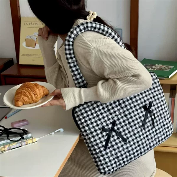 South Korea KAZUM Plaid Bow Commuter Bag iPad Tablet Storage Instagram Ins Laptop Shoulder Bag