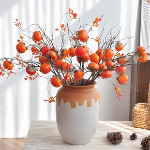 Persimmon simulation flower fake branches and fruit tree fake flowers new Chinese living room decorative red fruit simulation persimmon tree decoration