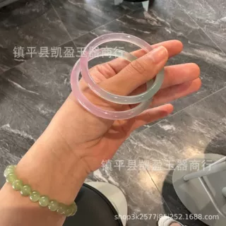 批发冰种马卡龙人鱼姬6m玉髓圆条手镯渐变粉蓝色玉石镯子直播供货
