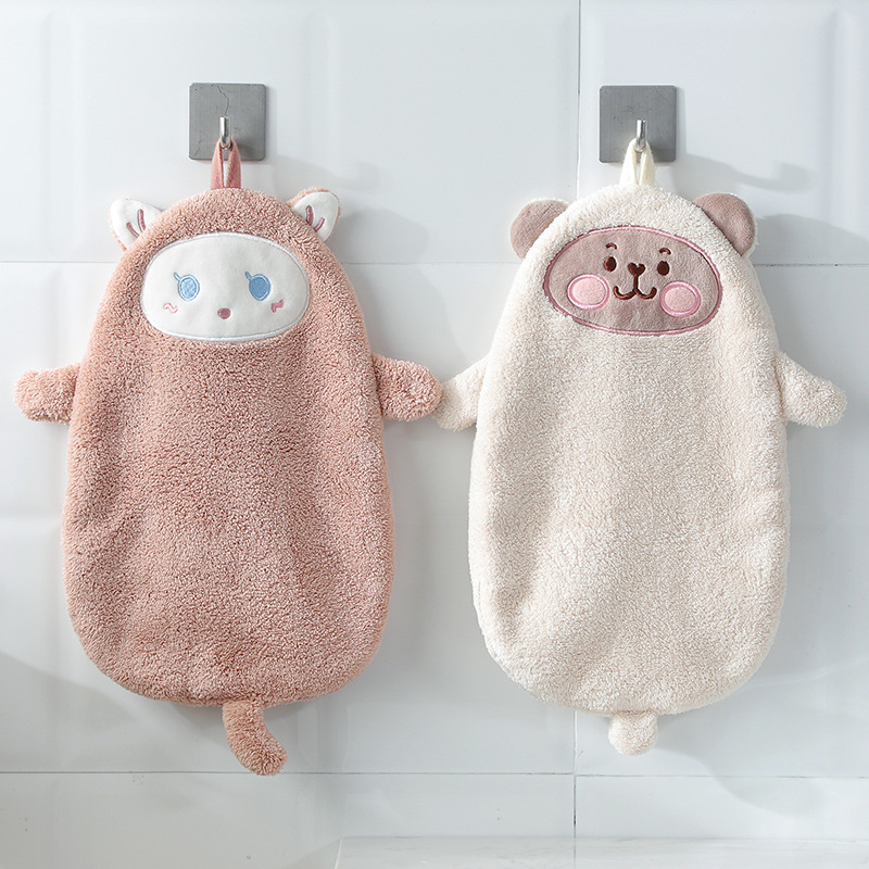 Double-layer thickened hand towel, cute hanging absorbent children's towel, coral velvet hand towel, sweat cloth, hand towel