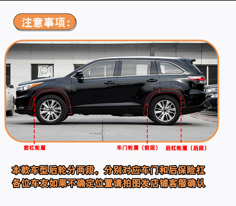15/16/17/18/19/21 Toyota Highlander front and rear wheel arch anti-scratch strips, Highlander wheel arch trim