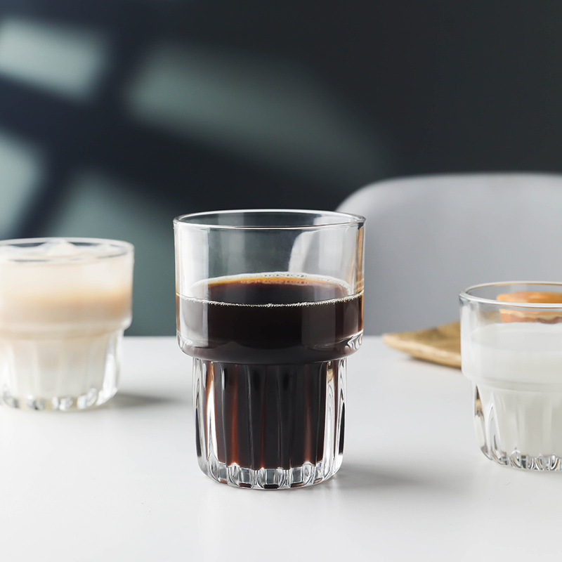 Retro casero americano taza de café helado transparente fría extracción de vidrio latte taza pequeña taza de agua de bebida se puede laminar en