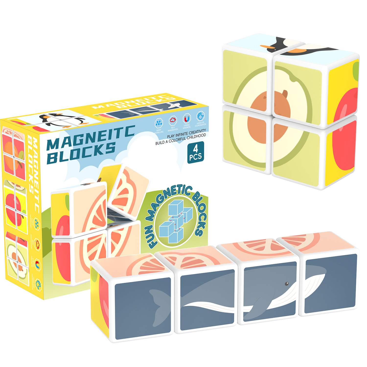 2025 nuevo 4.2CM fruta magnética cuadrada imán bloques de construcción junio Día de los niños juguetes de absorción de regalos
