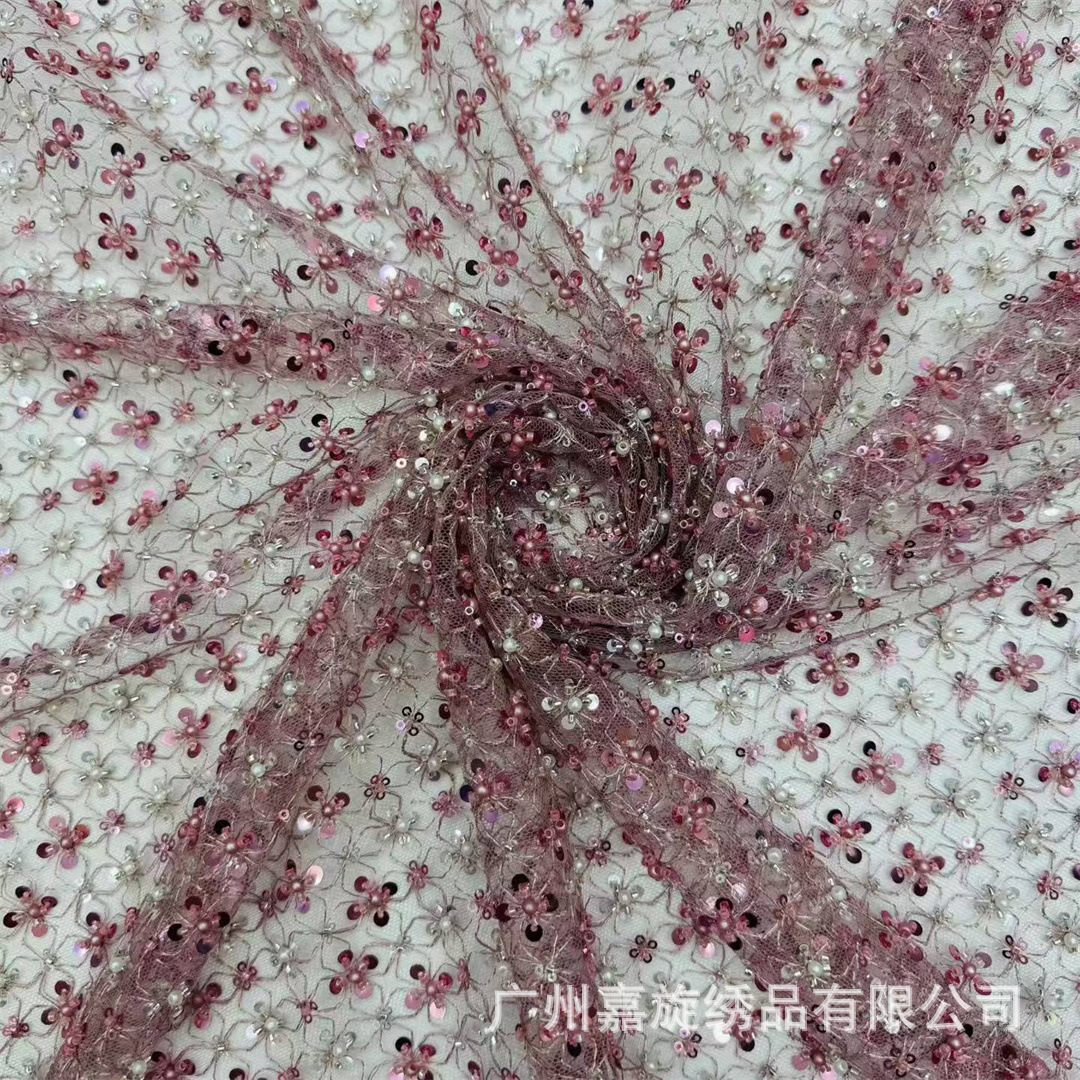 Nuevo producto: tela de malla con cuentas de burbujas y diseño de flor de ciruelo en capas con bloques de color, bordado con cordón, tela de moda para vestidos, accesorios para bolsos, zapatos y sombreros.
