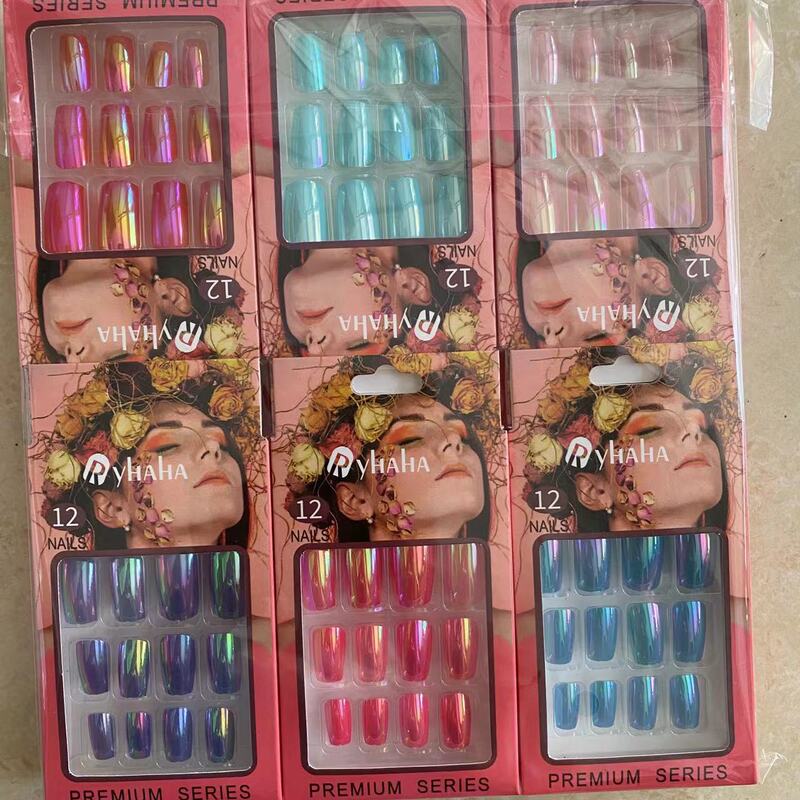 New Wear Armor Aurora Manicure Piece 12 Pieces Square Removable Jelly Glue Nail Piece Fake Fingers Cross-border Asian