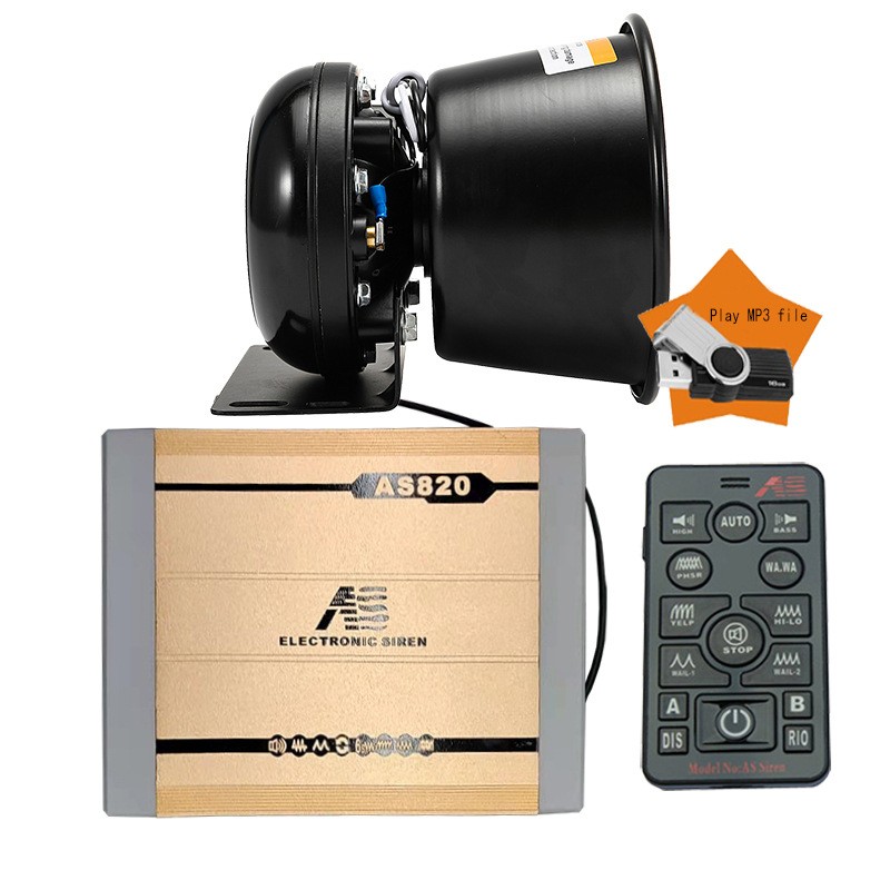 Car-mounted wireless alarm and voice announcement system, MP3 siren with high-pitched speaker, AS820D + round speaker