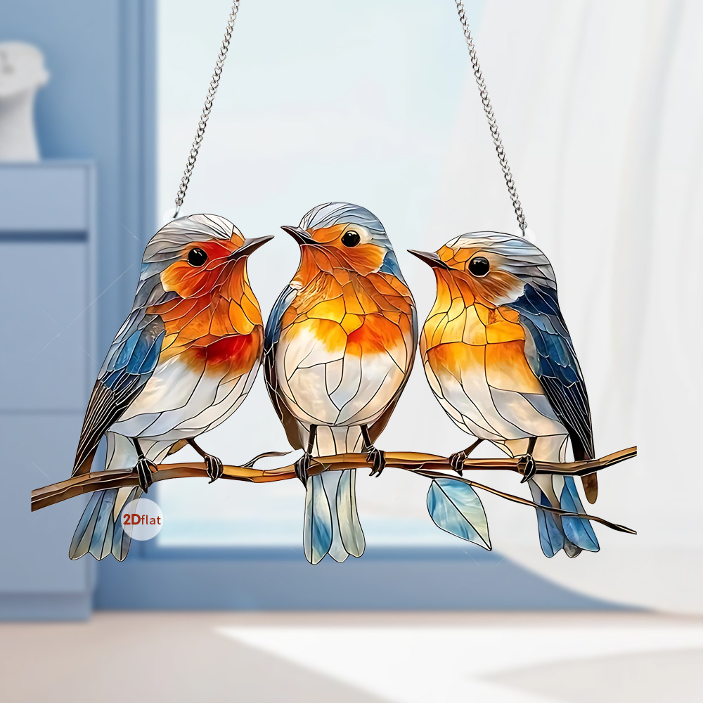 Año Nuevo tres aves y abejas serie de animales acrílicos planos 2D decoración de la ventana de la fiesta listada