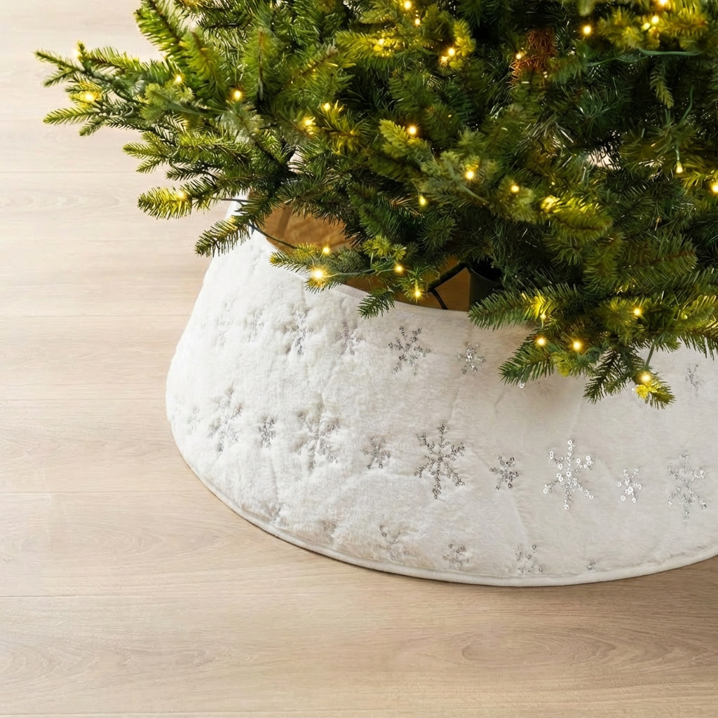 Decoraciones navideñas transfronterizas con estampado vertical y terciopelo de ringgit tejiendo faldas de árboles de Navidad decoraciones festivas alrededor de árboles de regalo image 21