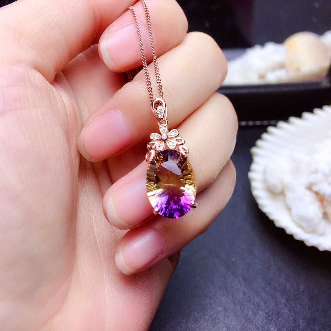 Live Broadcast Hot Sale New Colorful Watermelon Tourmaline Necklace Colorful Bright Luxury Egg-shaped Amethyst Rings Pendants display picture 2