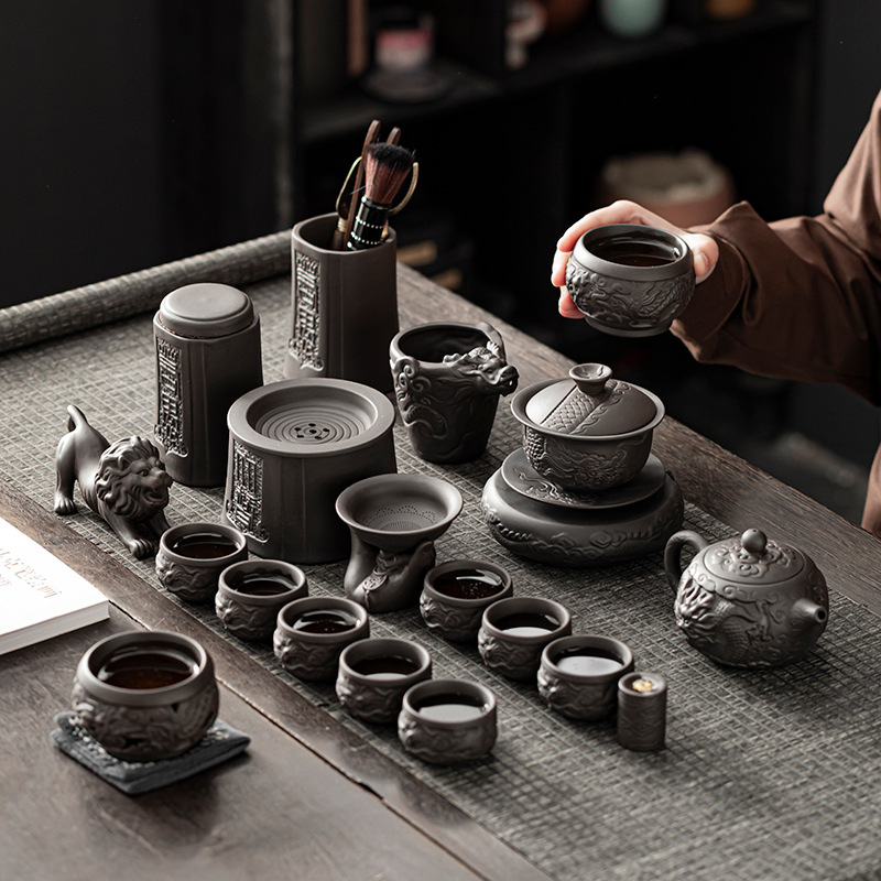 紫砂茶具套装茶壶盖碗茶杯陶瓷家用客厅功夫轻奢礼品整套可定logo