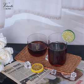 个性水晶玻璃葡萄酒杯批发圆墩杯ins风简约水果茶冷饮透明酒杯