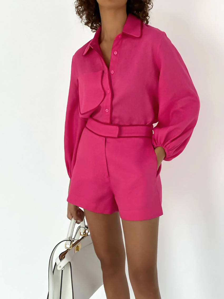 238g Weight Long Sleeve Sleeve Length Cotton Fabric Type Pant Co-ord Set Sets Type 2 Pieces Set Quantity Holiday, Outdoor, Daily Occasion Turndown Neckline Regular Fit Fit Type Solid Color, Lines Pattern Summer, Spring Season Women's Gender Pocket Design Streetwear Style Holiday Outdoor Daily Women's Streetwear Solid Color Lines Cotton Pocket Pant Co-ord Set Shorts Sets 34