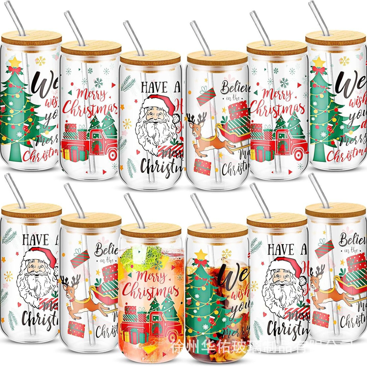 16oz跨境万圣节饮料可乐杯竹子盖高硼硅玻璃吸管杯高颜值果汁杯子