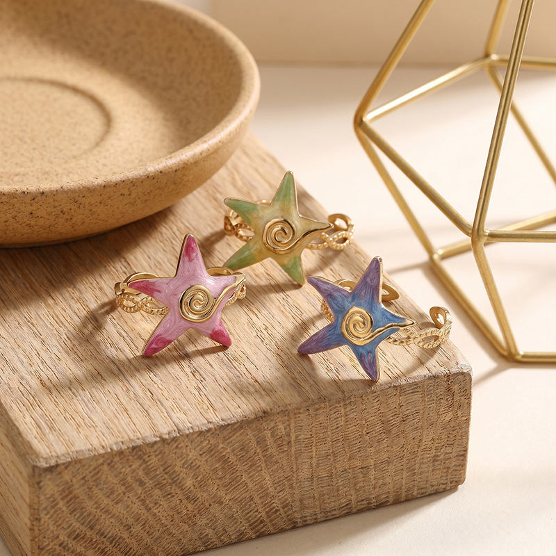 TENA estrellas de mar transfronterizas de acero inoxidable goteo de aceite anillo de rosca de mar nicho serie de mar in viento joyas mujeres