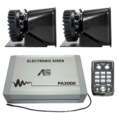Car horn/tweeter and Megaphone Electronic Alarm - pa3000p5-main-unit-a-set-of-12v-square-speakers-with-cooling-vents
