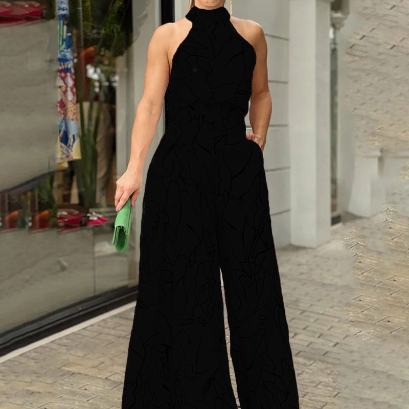 2022 verano europeo y americano ropa de mujer Amazon elegante cintura con cordones sin mangas Halter pantalones impreso mono
