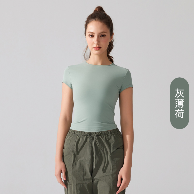 欧美圆领休闲运动短袖透气速干瑜伽T恤收腰修身跑步健身背心上衣|undefined