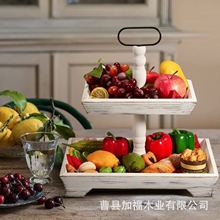 木质双层水果蔬菜置物架可手提式桌面装饰收纳架浴室用品储物架