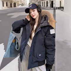 欧美飞行夹克情侣工装羽绒服女2025冬季新款大毛领极寒加厚派克服