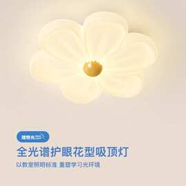 奶油风卧室灯创意花朵温馨浪漫儿童房间吸顶灯简约全光谱护眼灯