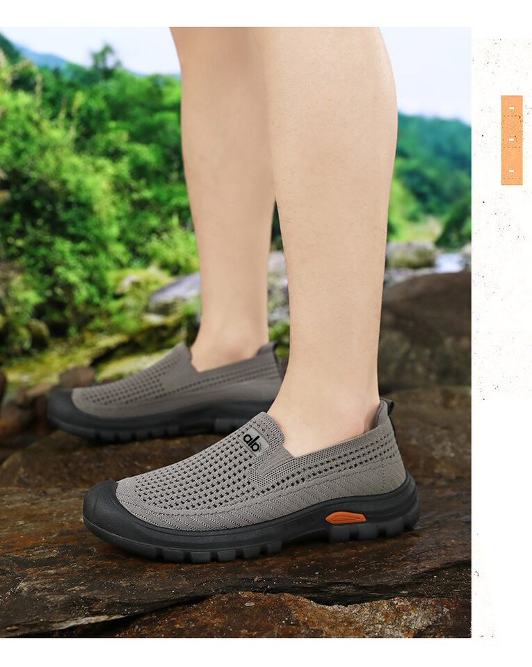Giày nam lưới thoáng khí chân bè đế mềm chống trượt, kiểu giày lười cổ thấp — Màu nâu cà phê, màu xám, màu đen chi tiết 16