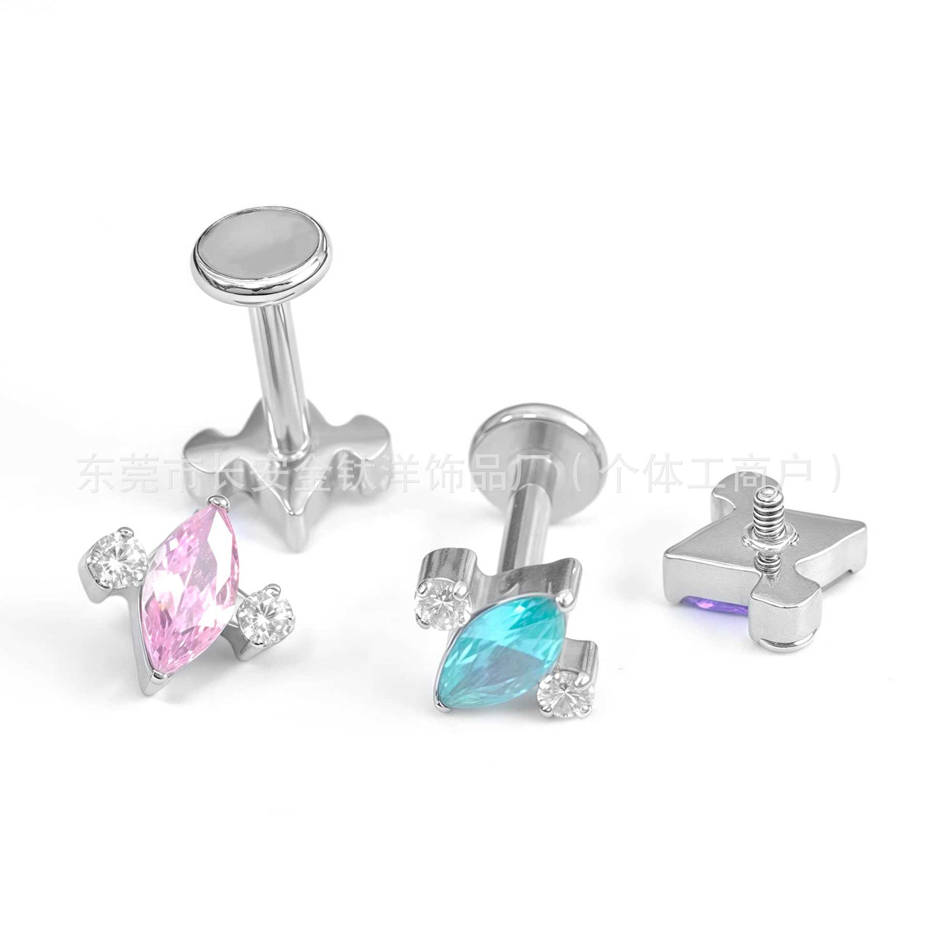 F136 Titanium Small Airship 5A Zircon Lip Nose Ear Bone Nail 14G Labret Stud detail image 7