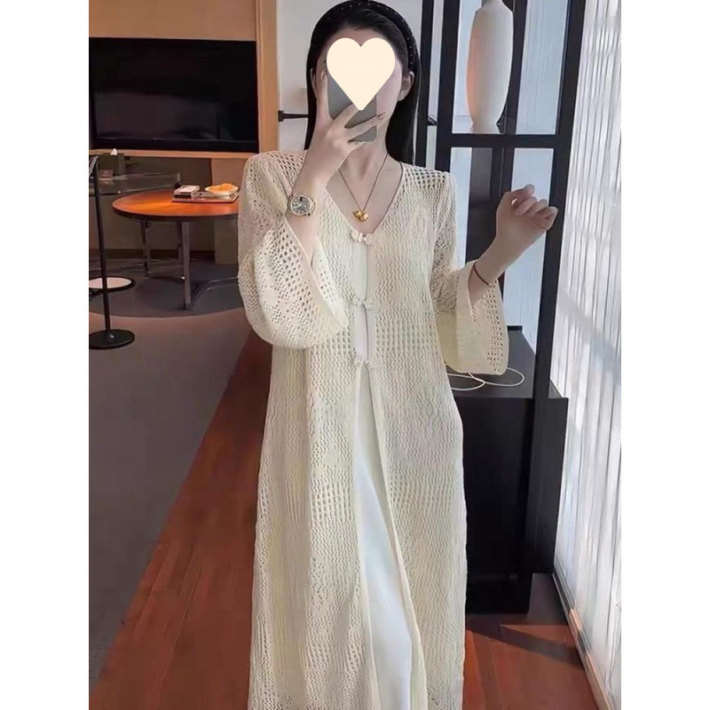 2026 New Style Chinese-Style Buttoned Mid-Length Knitted Hollow-Out Cardigan for Women, Loose Fit, Gentle and Elegant, Sun-Protective Cardigan for Spring and Autumn 2026 New Style Chinese-Style Buttoned Mid-Length Knitted Hollow-Out Cardigan for Women, Loose Fit, Gentle and Elegant, Sun-Protective Cardigan for Spring and Autumn