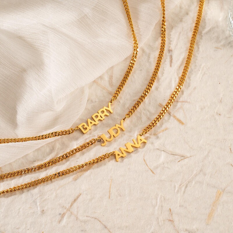 Amazon Cross-Border New Product Customized Name Necklace Baguette Chain Letter Pendant Stainless Steel Adjustable Fashion Jewelry