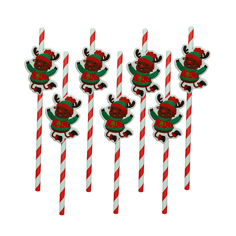 Papel de fiesta de Navidad transfronterizas temática de Navidad desechable postre cóctel de paja decoración
