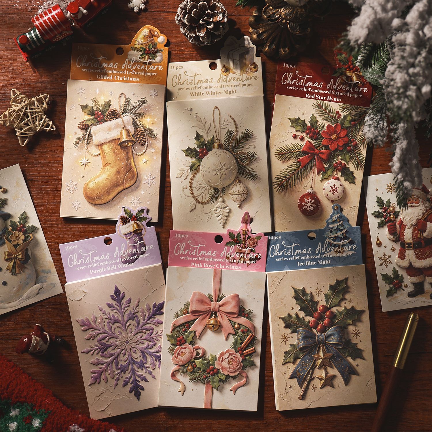 Dark Phantom Christmas Adventure Series Embossed 3D Retro Theme Journal Background Christmas Decorations 6 Styles