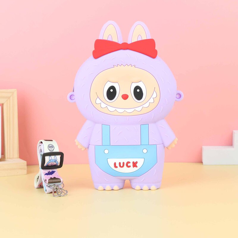 Labubu シリコーン携帯電話バッグ漫画かわいい誕生日ギフト弓シリコーン小銭入れハイエンドクロスボディバッグ|undefined