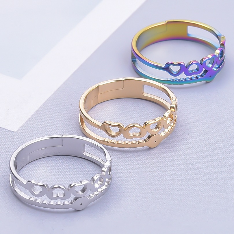 5g Weight PVD Coated Gold Plating Process Real Gold Plated Plating Material PVD Coated Real Gold Plated 18K Gold Heart Shape 304 Stainless Steel Streetwear Waterproof Non Tarnish Open Ring