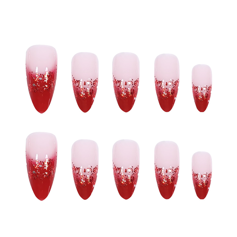 Comercio exterior otoño y invierno mejores ventas de uñas de estilo francés temperamento vino rojo blanco 24 piezas de uñas falsas de estilo europeo y americano