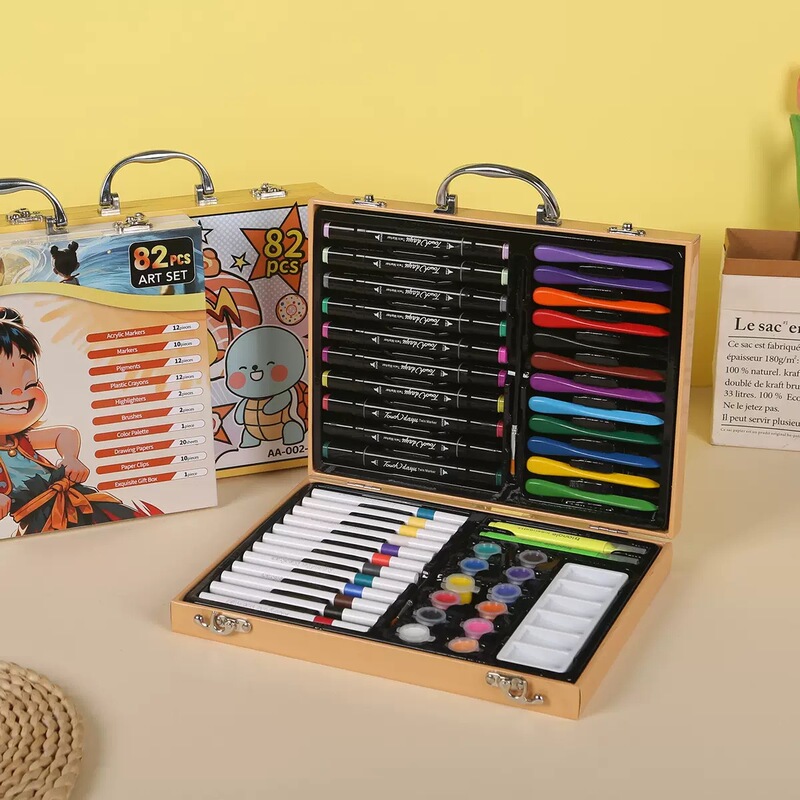 新学期 82 ピースマーカーセット子供のホリデーギフト水彩ペンクレヨン絵画ギフトボックスブラシ卸売|undefined