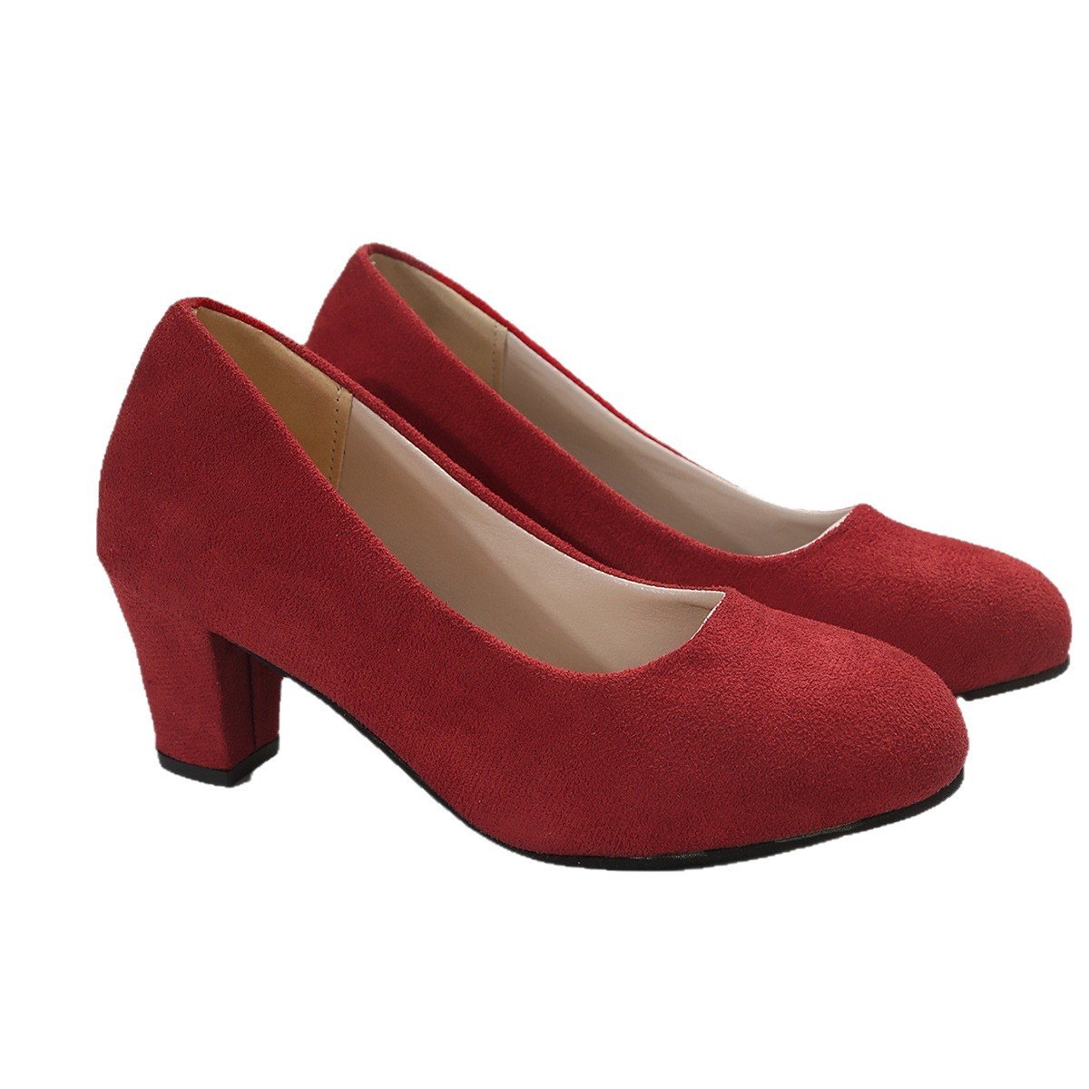 Elegante suède werkschoenen voor dames, laag uitgesneden, ronde neus, Romeinse stijl, hoge hakken, blokhakken, plusmaten, stijlvol voor de lente_voghion.com