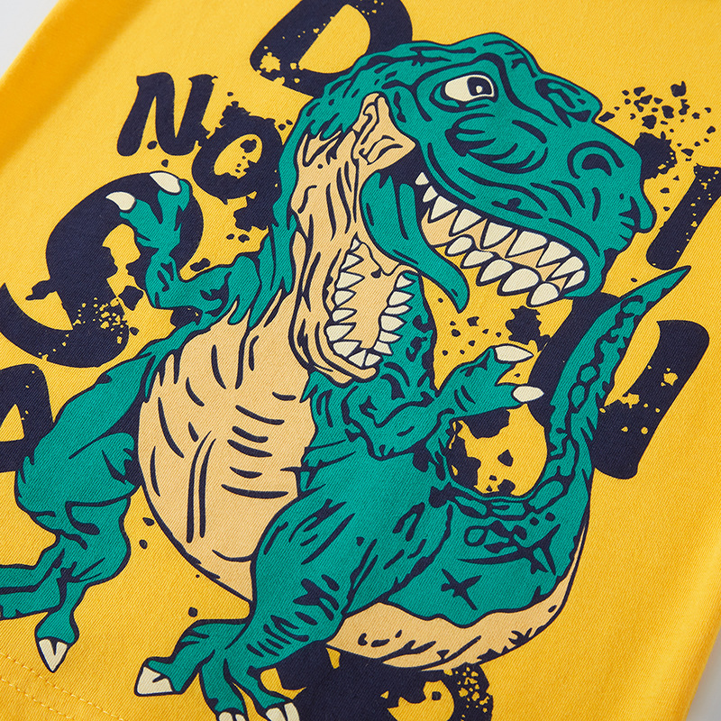 Camiseta de manga corta para niños 2025, nueva ropa infantil, top con estampado de dinosaurio de dibujos animados para niños, estilo coreano de media manga para bebés