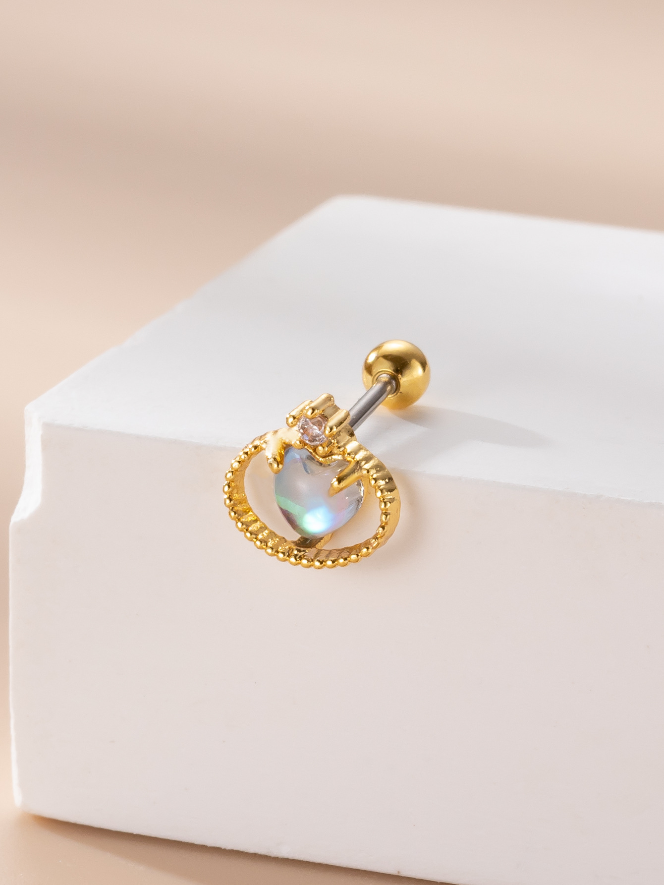 Fashion Oval Heart Shape Stainless Steel Plating Artificial Gemstones Ear Studs 1 Piece