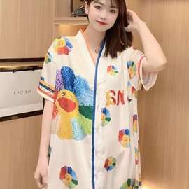 睡衣女 55111# 太阳花冰雪丝V领裙 均码 春季 短袖 舒适家居裙