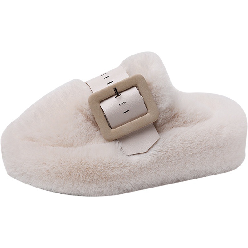 Thick-Soled Furry Slippers for Women, Suitable for Outdoor Wear, 2026 Autumn and Winter New Style, Platform Half-Slippers with a High-End Feel, Closed-Toe Cotton Shoes for Women