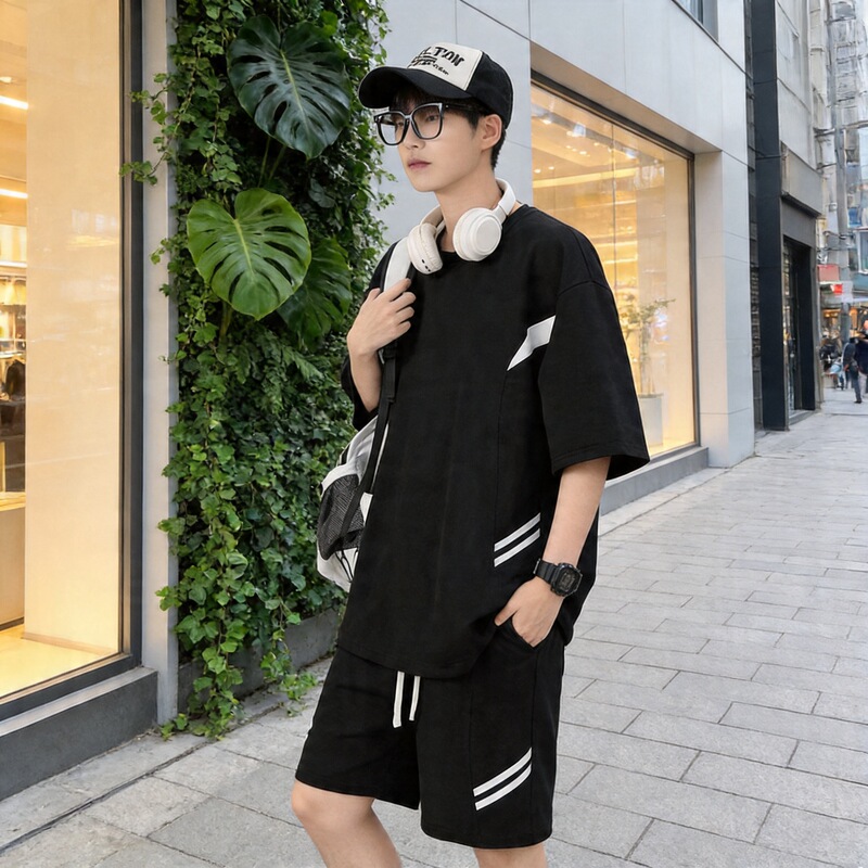 Teenage Men's T-Shirt 2026 New Summer Loose Short-Sleeved Shorts Sports Casual Men's Clothing Trendy Brand Suit