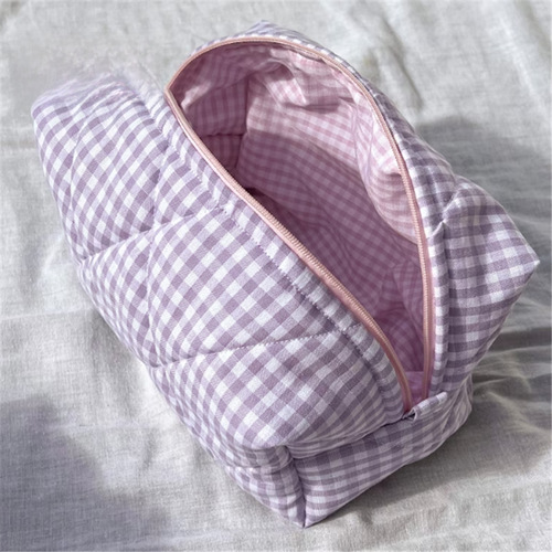 小清新紫色格纹化妆品包旅行多功能轻薄化妆护肤品收纳拉链袋