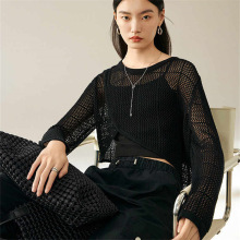 简约镂空针织衫女MOFAN摩凡2025春奶油米不规则设计感上衣