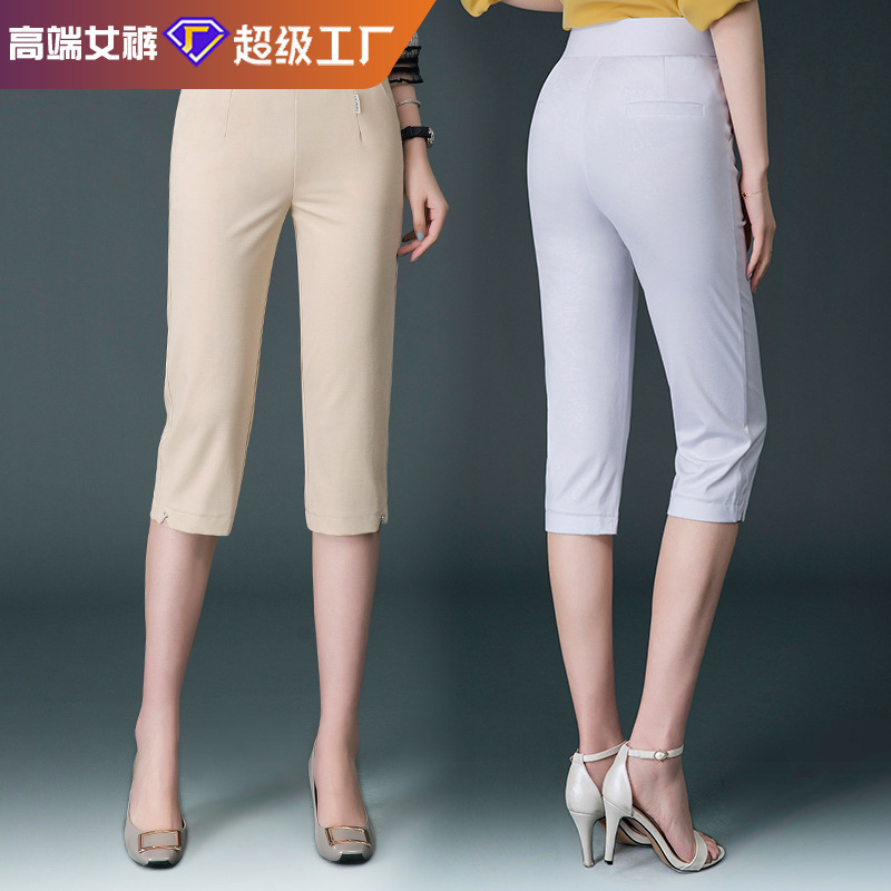 No. 42 Summer New Stretch Cropped Pants Women's Outerwear Thin Leggings Women's Small Straight-Leg Pants Look Slim