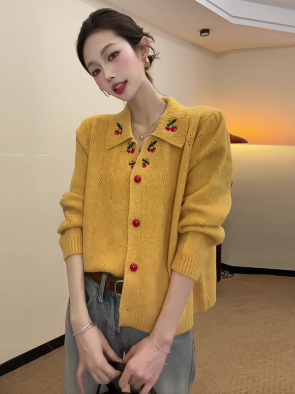 樱桃刺绣毛衣开衫外套女2025早秋新款慵懒风减龄巨好看的针织上衣|undefined