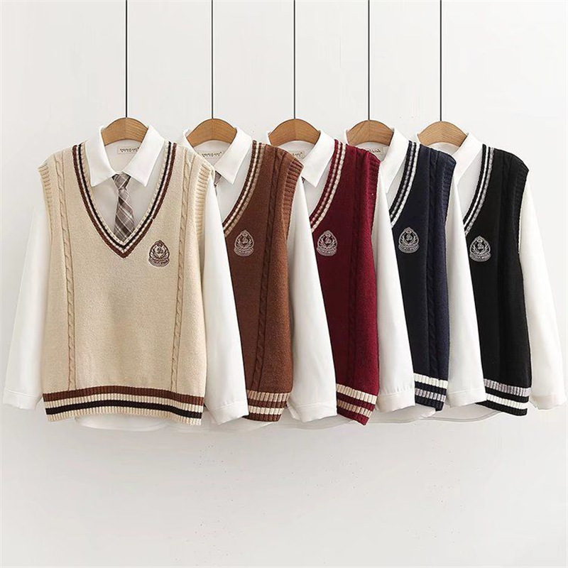 2024 Spring and Autumn New Academy Style suit Men and Women Students Korean Loose Long Sleeve Shirt Knitted Vest Two-piece Set 2024 Spring and Autumn New Academy Style suit Men and Women Students Korean Loose Long Sleeve Shirt Knitted Vest Two-piece Set