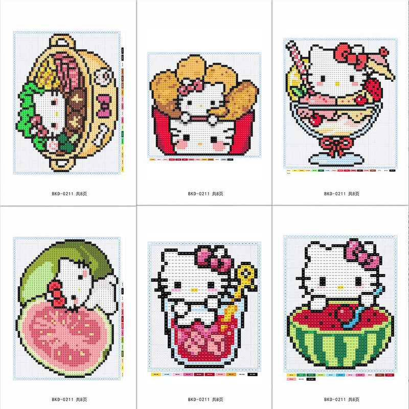 A5 size, enlarged and clear】Food-themed bead art drawings, hot pot, watermelon, Hello Kitty bead art DIY development card A5 size, enlarged and clear】Food-themed bead art drawings, hot pot, watermelon, Hello Kitty bead art DIY development card
