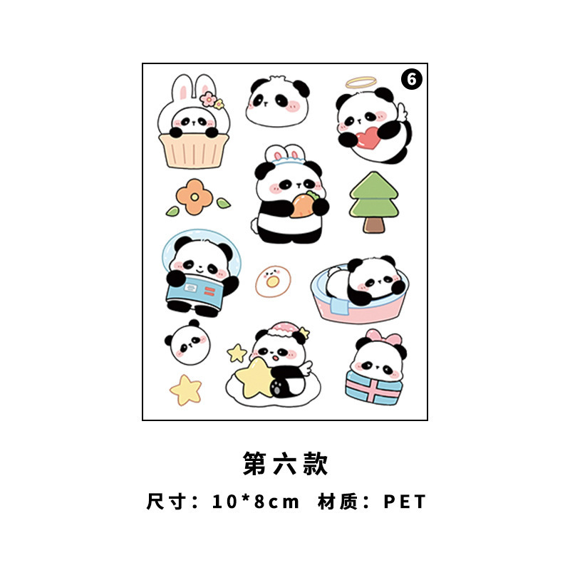 Pegatinas de panda de dibujos animados, lindas, de PET, impermeables, transparentes, para decoración de diarios, collage, botellas de agua, fundas de teléfono.
