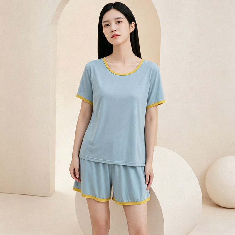 Modal Short-Sleeved Shorts Suit for Women, Summer Round-Neck T-Shirt, Thin Home Pajamas, Slimming and Cool Sportswear for Outer Wear Modal Short-Sleeved Shorts Suit for Women, Summer Round-Neck T-Shirt, Thin Home Pajamas, Slimming and Cool Sportswear for Outer Wear