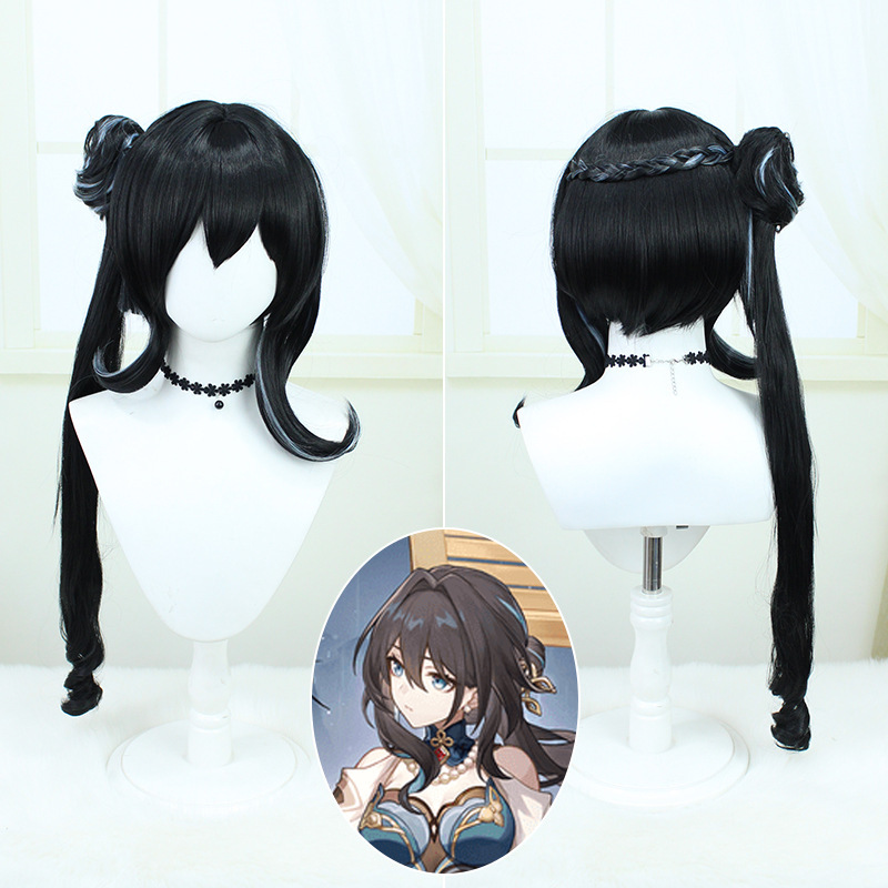 Honkai Impact: Star Dome Railway Ruan Mei Cos Wig Special Mixed Color Highlighted Hair Tiger Mouth Clip Hair Bag Wholesale