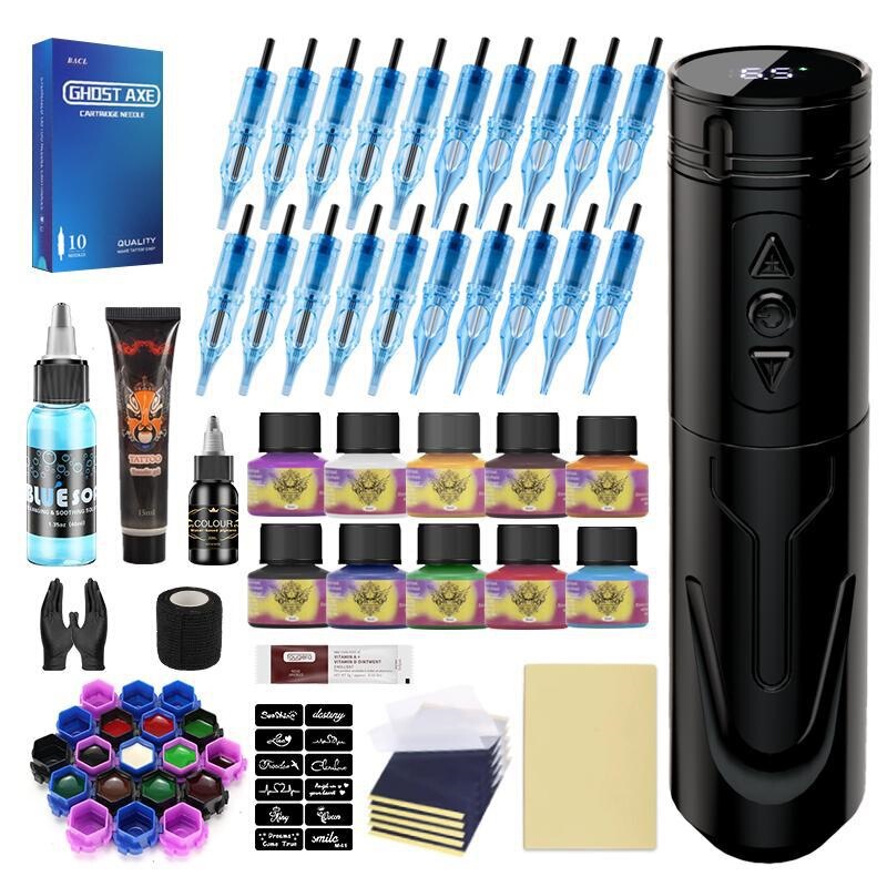 Tattoo Equipment Cross-Border Wireless Battery Pen 20 Needles Ink Tattoo Machine Tattoo Student Complete Tattoo Pen Set